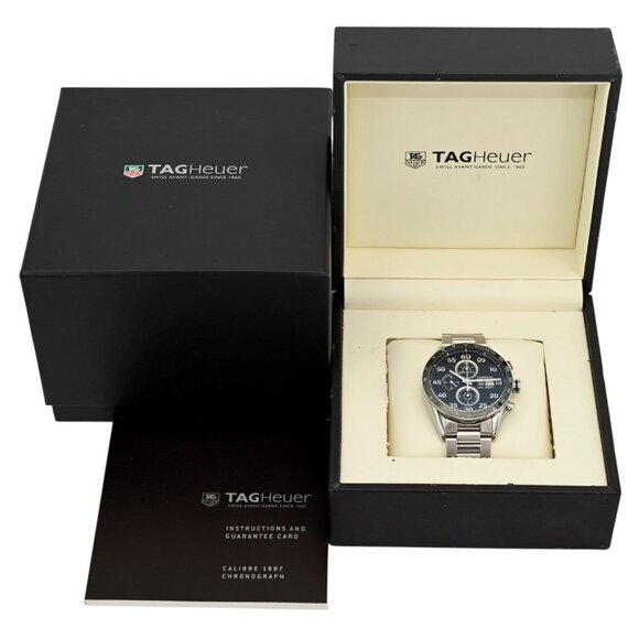 Tag Heuer 44mm Mens Carrera Automatic Black Dial Chrono Cal 1887 Watch - Picture 1 of 8